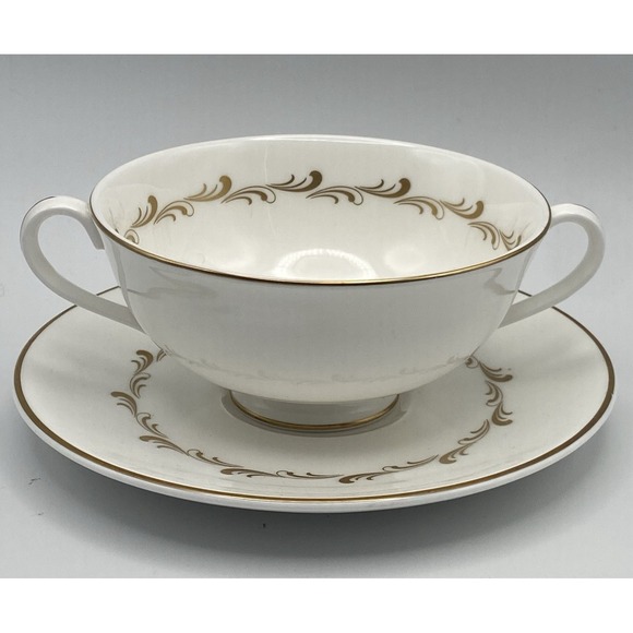 Royal Doulton Other - Royal Doulton Rondo Cream Soup Bowl (s) w/ saucer White Gold Vintage Cottagecore